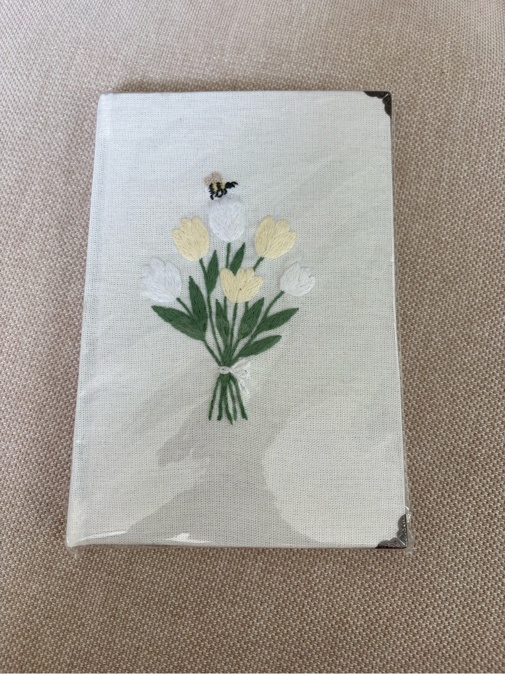 Embroidered Tulip Bouquet Notebook - Linen Cover